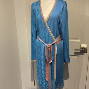 Diane Von Furstenberg Blue Wrap Dress with Multi Color Sash